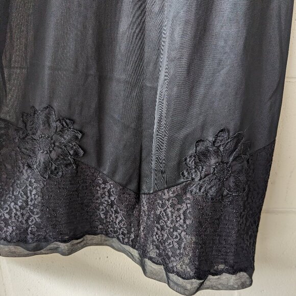 Movie Star Black Nylon Full Slip Dress  Womens With Lace Detail Vintage - Picture 8 of 11
